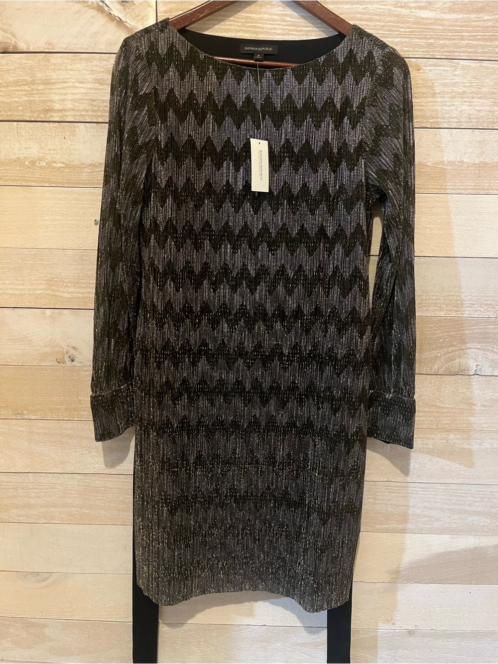 Banana Republic Black & Silver Chevron Metallic Knit Dress Wedding Guest